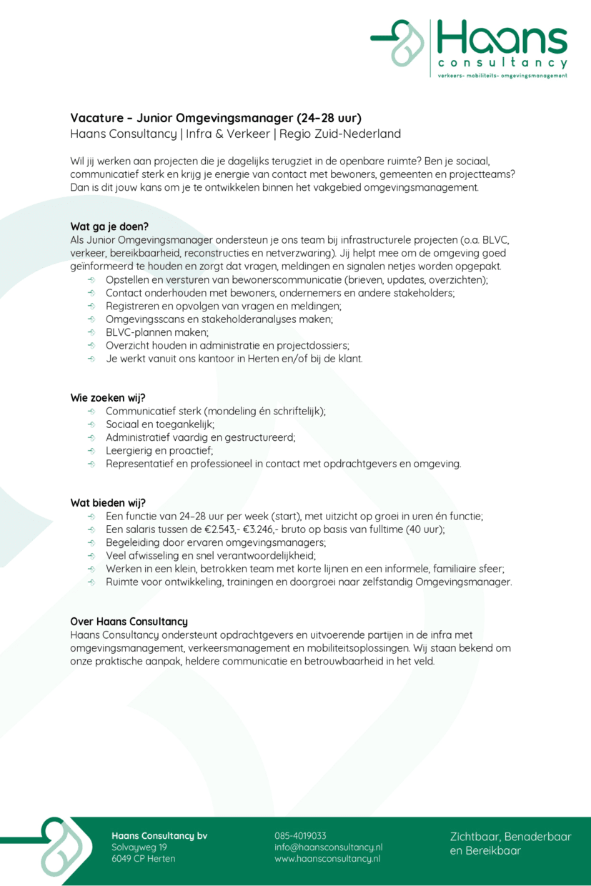 vacature junior omgevingsmanager